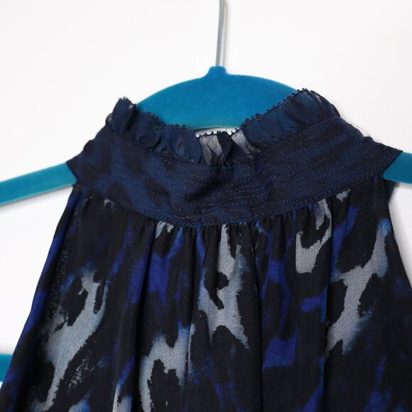 RAMY BROOK Allymay Sleeveless Silk Top Leopard Animal Print Navy Blue Women's L - Picture 8 of 15